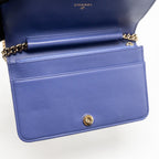 Chanel 20K Boy Wallet on Chain Shiny Grained Calfskin Blue LGHW