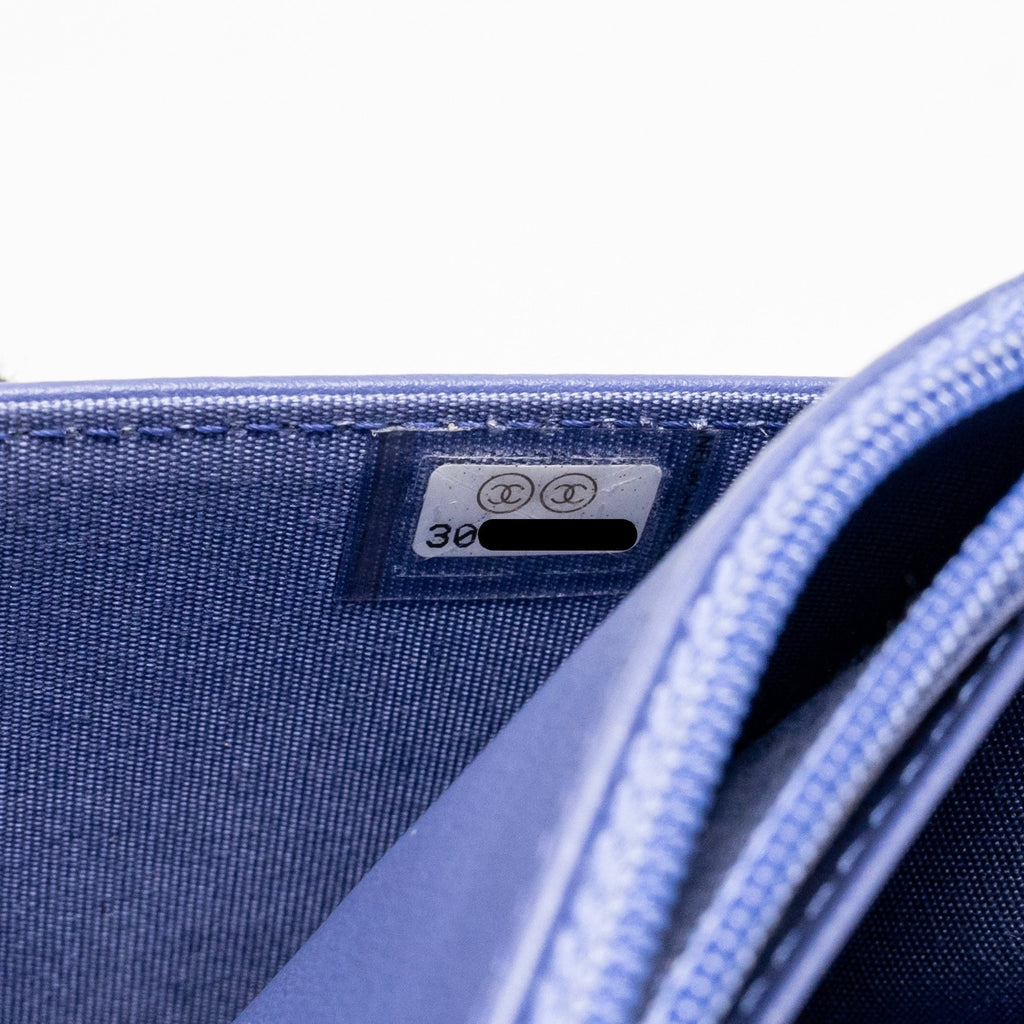 Chanel 20K Boy Wallet on Chain Shiny Grained Calfskin Blue LGHW