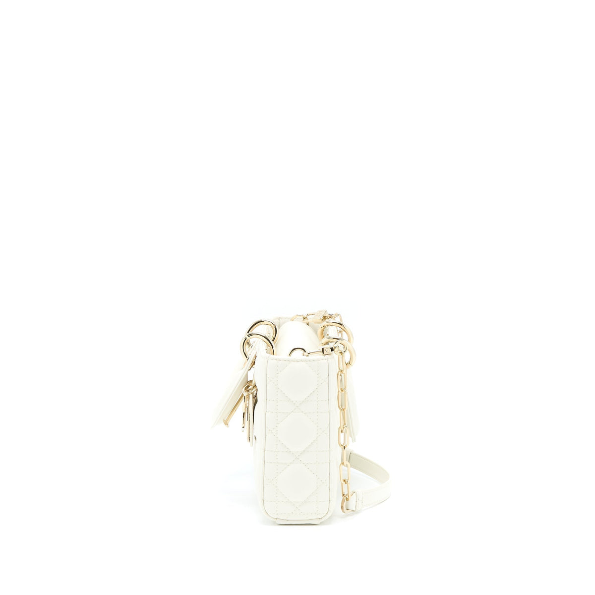 DIOR LADY D-JOY BAG LATTE CANNAGE LAMBSKIN WHITE LGHW