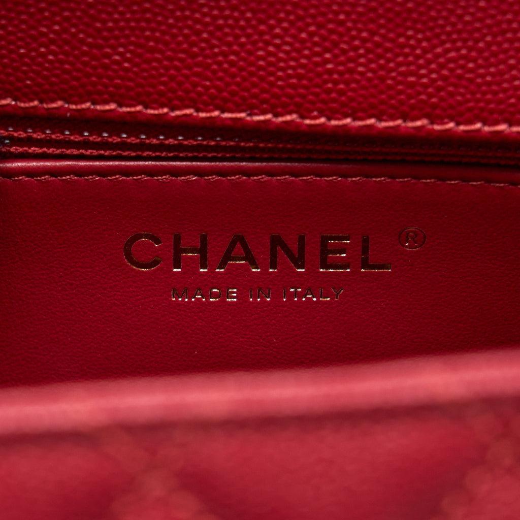 CHANEL MEDIUM COCO HANDLE CAVIAR RED LGHW (MICROCHIP)