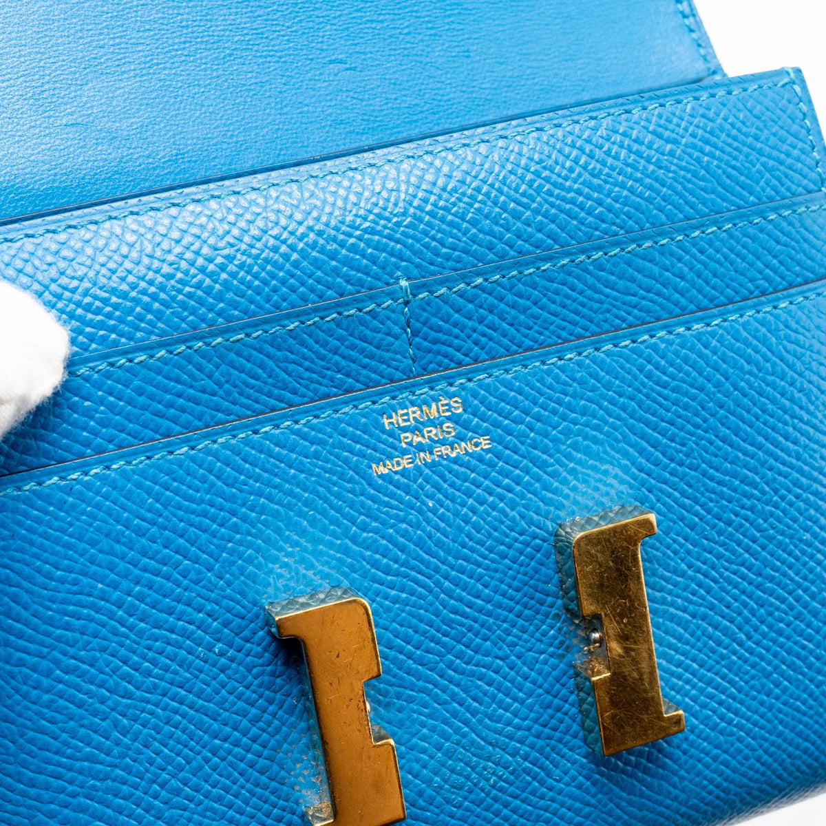Hermes Constance Compact Wallet Epsom Blue GHW