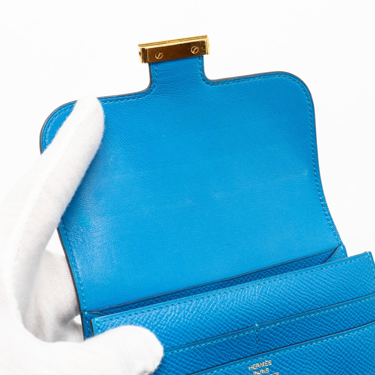Hermes Constance Compact Wallet Epsom Blue GHW