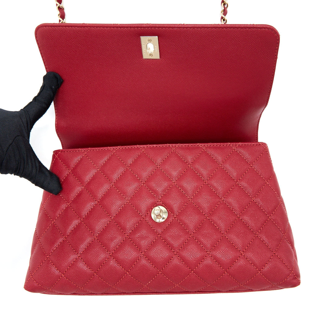 CHANEL MEDIUM COCO HANDLE CAVIAR RED LGHW (MICROCHIP)