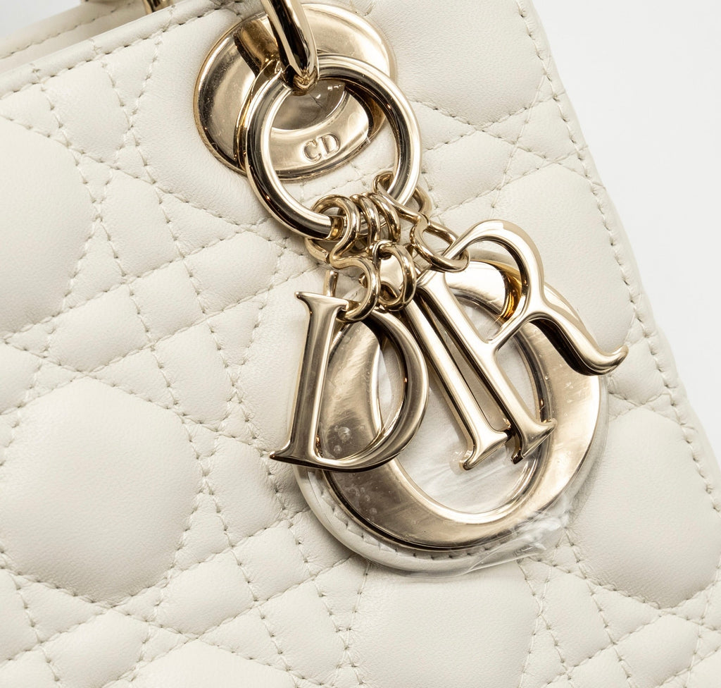 DIOR SMALL LADY DIOR MY ABCDIOR BAG CANNAGE LAMBSKIN WHITE LGHW