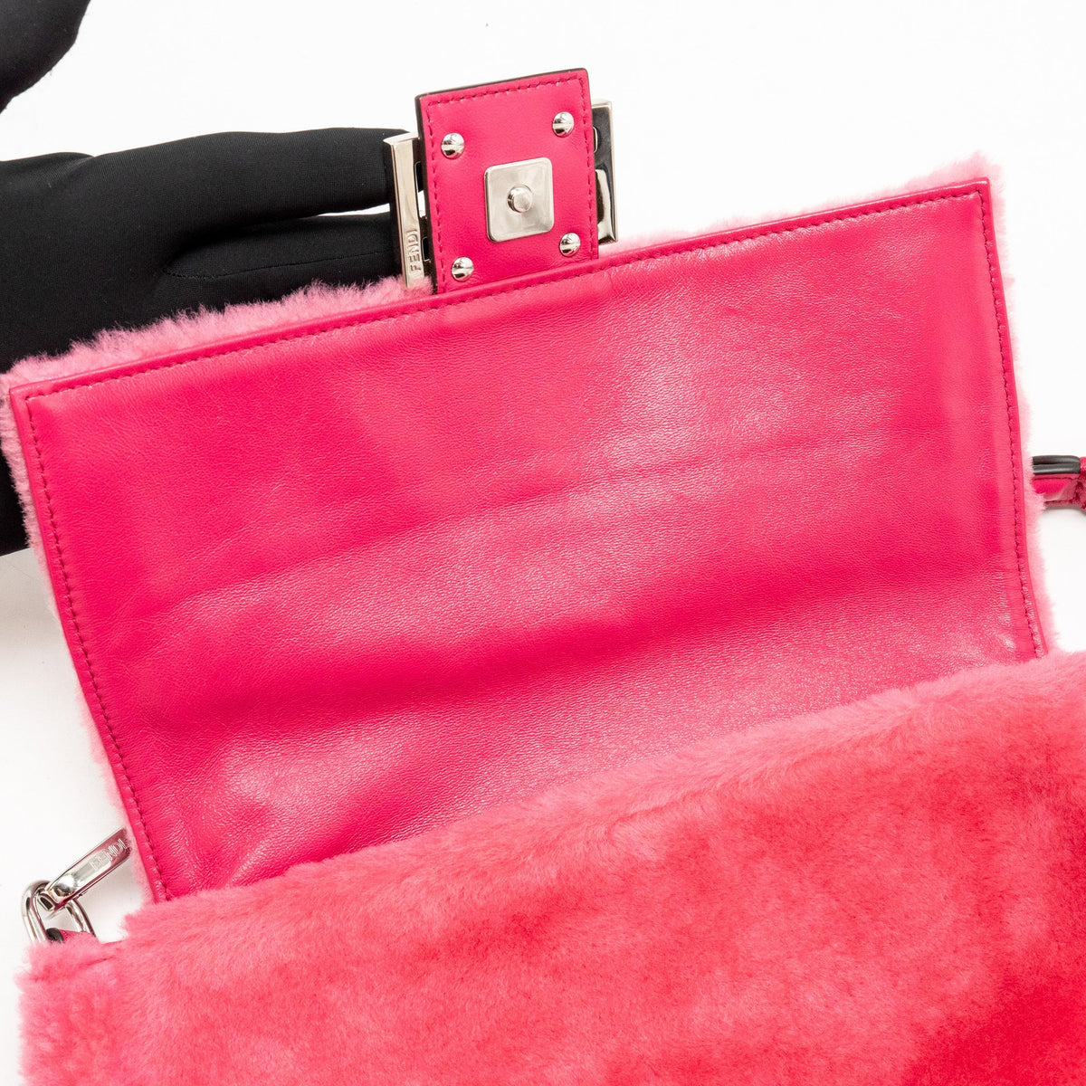 Fendi baguette bag shearling Nappa lambskin Pink SHW