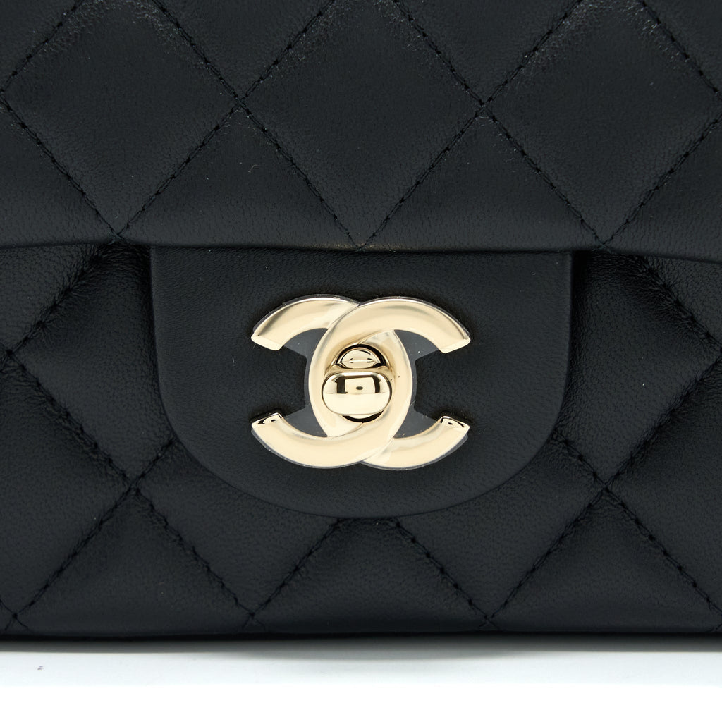 CHANEL TOP HANDLE MINI RECTANGULAR FLAP BAG LAMBSKIN BLACK LGHW (MICROCHIP)