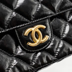 CHANEL 23P HOBO BAG SHINY CALFSKIN BLACK BRUSHED GHW(MICROCHIP)
