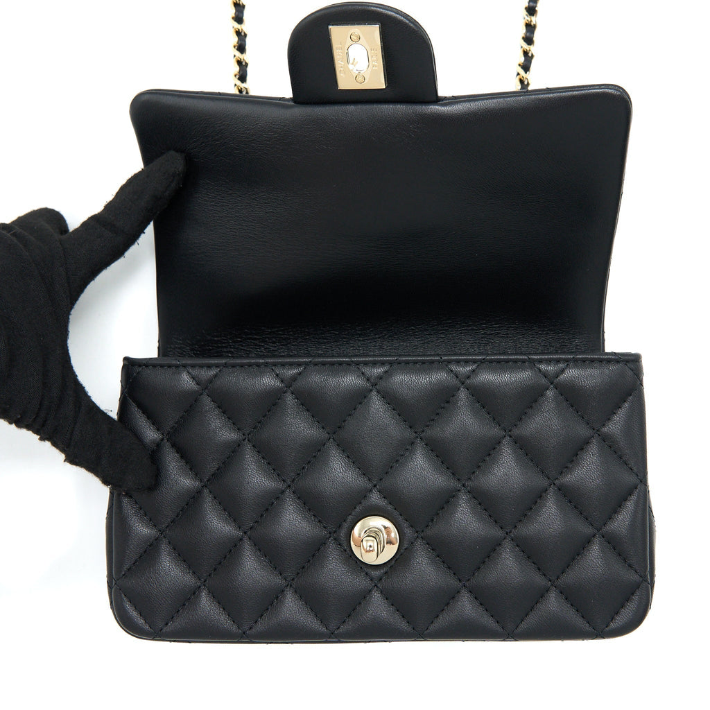 CHANEL TOP HANDLE MINI RECTANGULAR FLAP BAG LAMBSKIN BLACK LGHW (MICROCHIP)