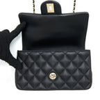 CHANEL TOP HANDLE MINI RECTANGULAR FLAP BAG LAMBSKIN BLACK LGHW (MICROCHIP)