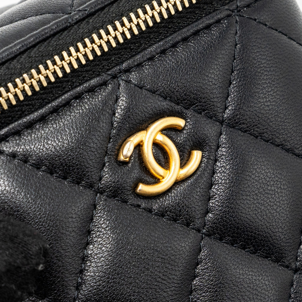 CHANEL PEARL CRUSH MINI VANITY WITH CHAIN LAMBSKIN BLACK WITH GHW