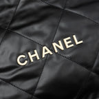 CHANEL MEDIUM 22 BAG WHITE LETTER CALFSKIN BLACK GHW(MICROCHIP)