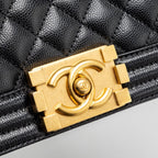 CHANEL SMALL BOY BAG CAVIAR BLACK GHW (MICROCHIP)