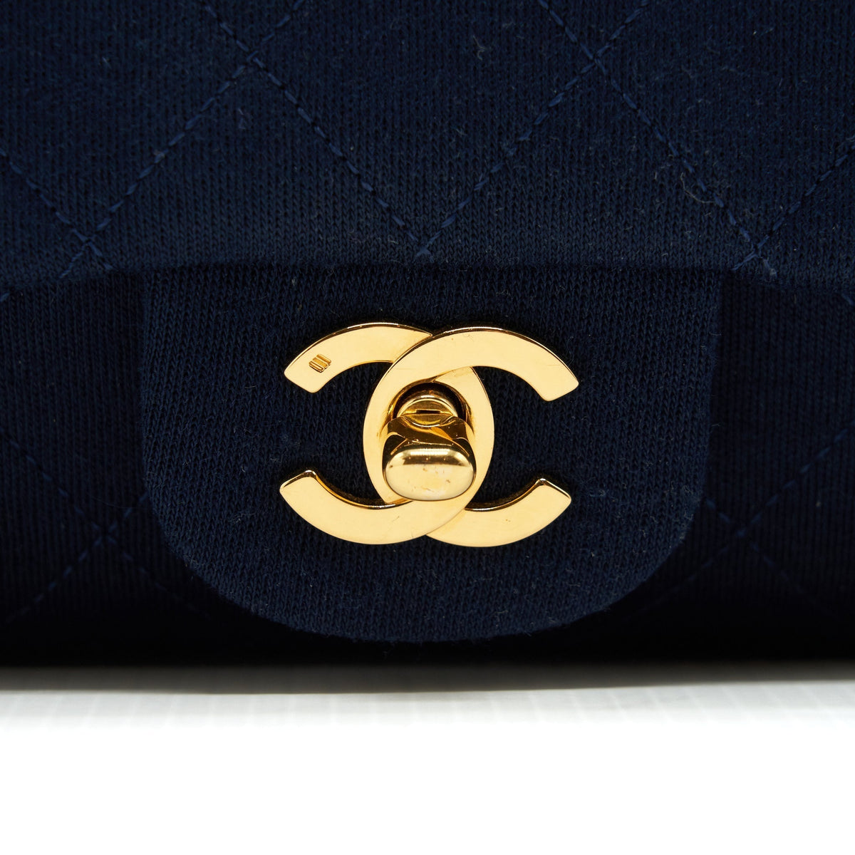 CHANEL VINTAGE MEDIUM CLASSIC DOUBLE FLAP BAG FABRIC NAVY GHW