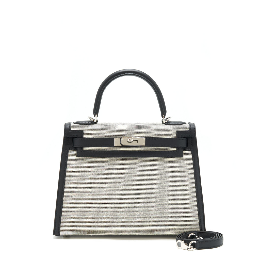 Hermes Kelly 28 Toile H Black/ Grey SHW