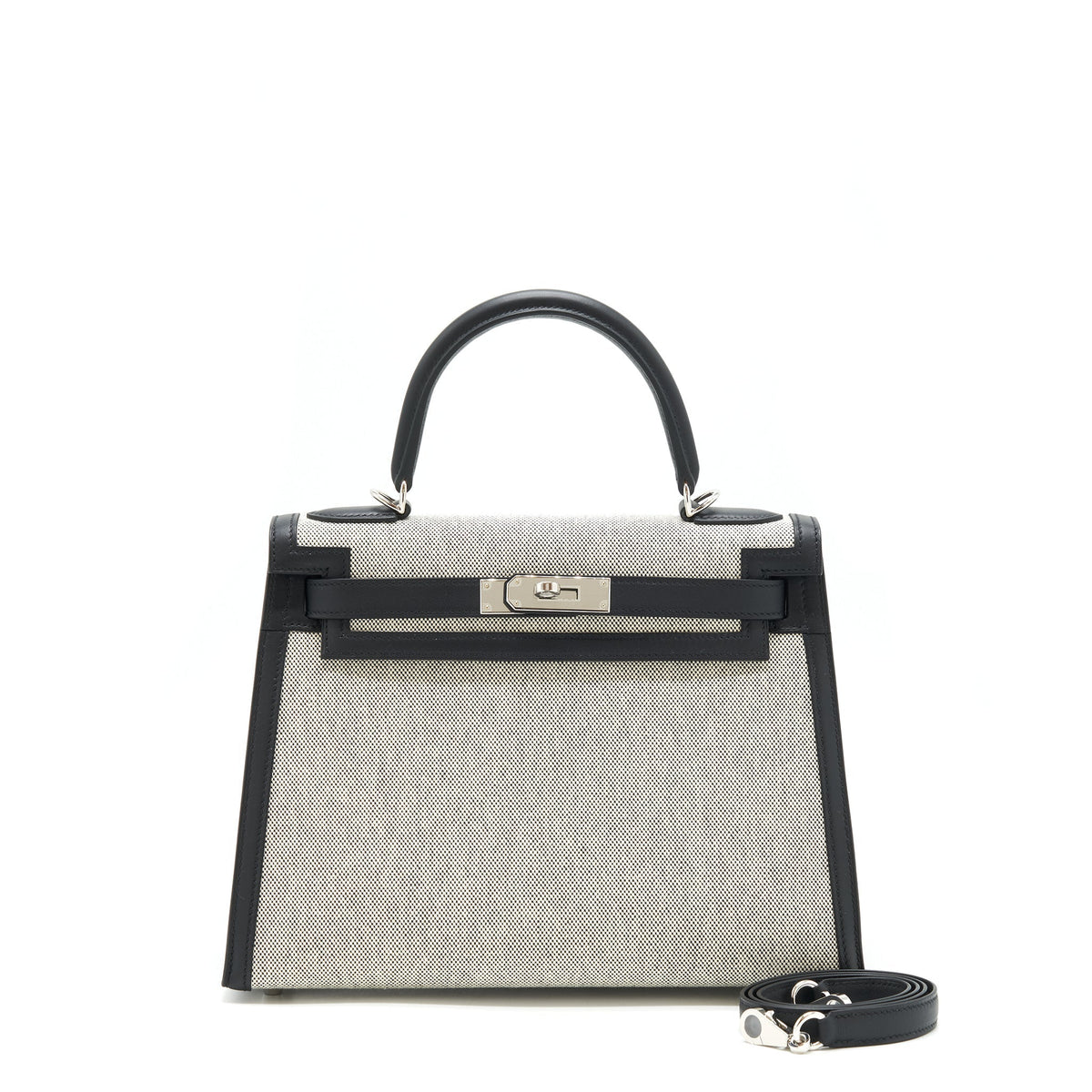 HERMES KELLY 28 TOILE H BLACK/ GREY SHW