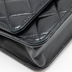 CHANEL PEARL CRUSH WALLET ON CHAIN LAMBSKIN BLACK GHW (MICROCHIP)