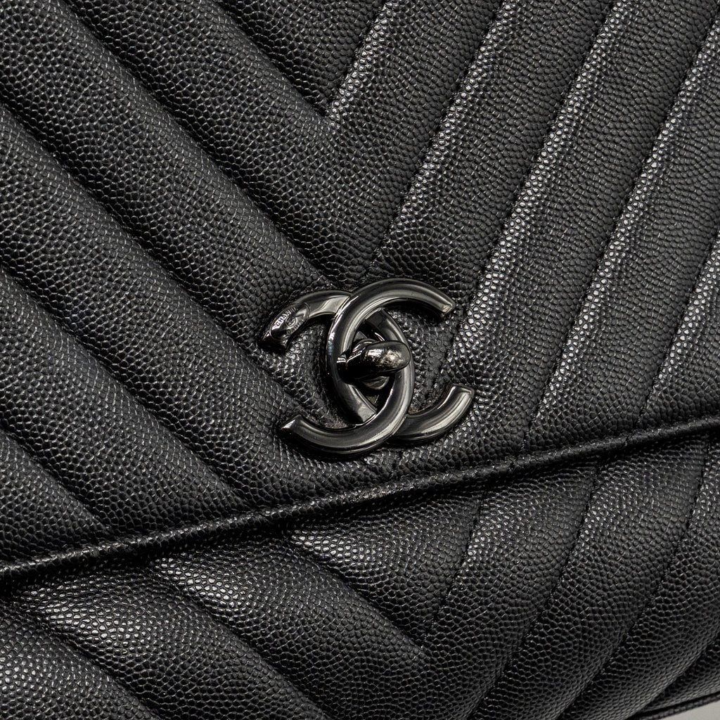 Chanel Large Coco Handle Flap Bag Caviar SO Black