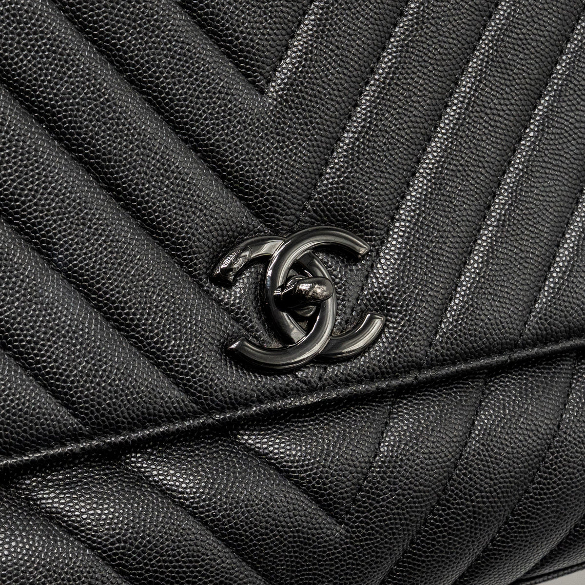 Chanel Large Coco Handle Flap Bag Caviar SO Black