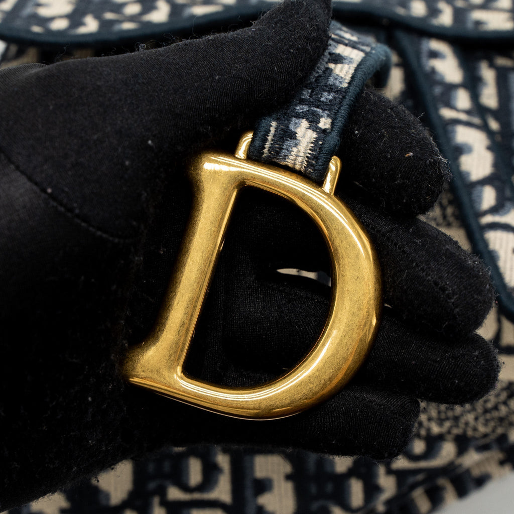 DIOR SADDLE BAG BLUE OBLIQUE EMBROIDERY GHW