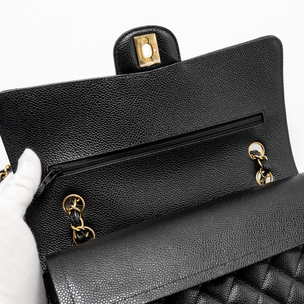 CHANEL MEDIUM CLASSIC DOUBLE FLAP BAG CAVIAR BLACK GHW(MICROCHIP)