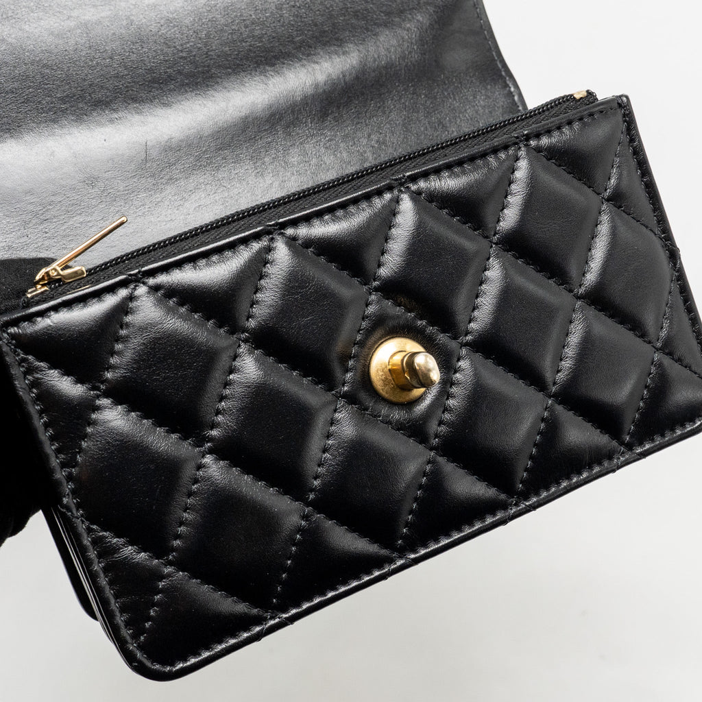 CHANEL TOP HANDLE MINI WALLET ON CHAIN CALFSKIN BLACK GHW(MICROCHIP)