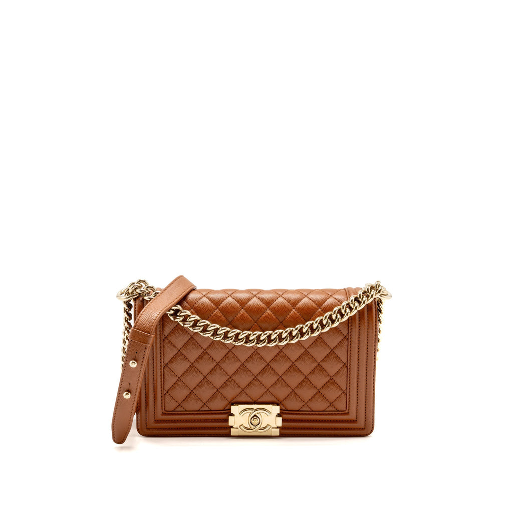 Chanel Medium Boy Bag Caviar Dark Brown LGHW (Microchip)