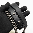Chanel 16A Medium Boy Bag Pleated Calfskin Black/White RUTHENIUM HARDWARE