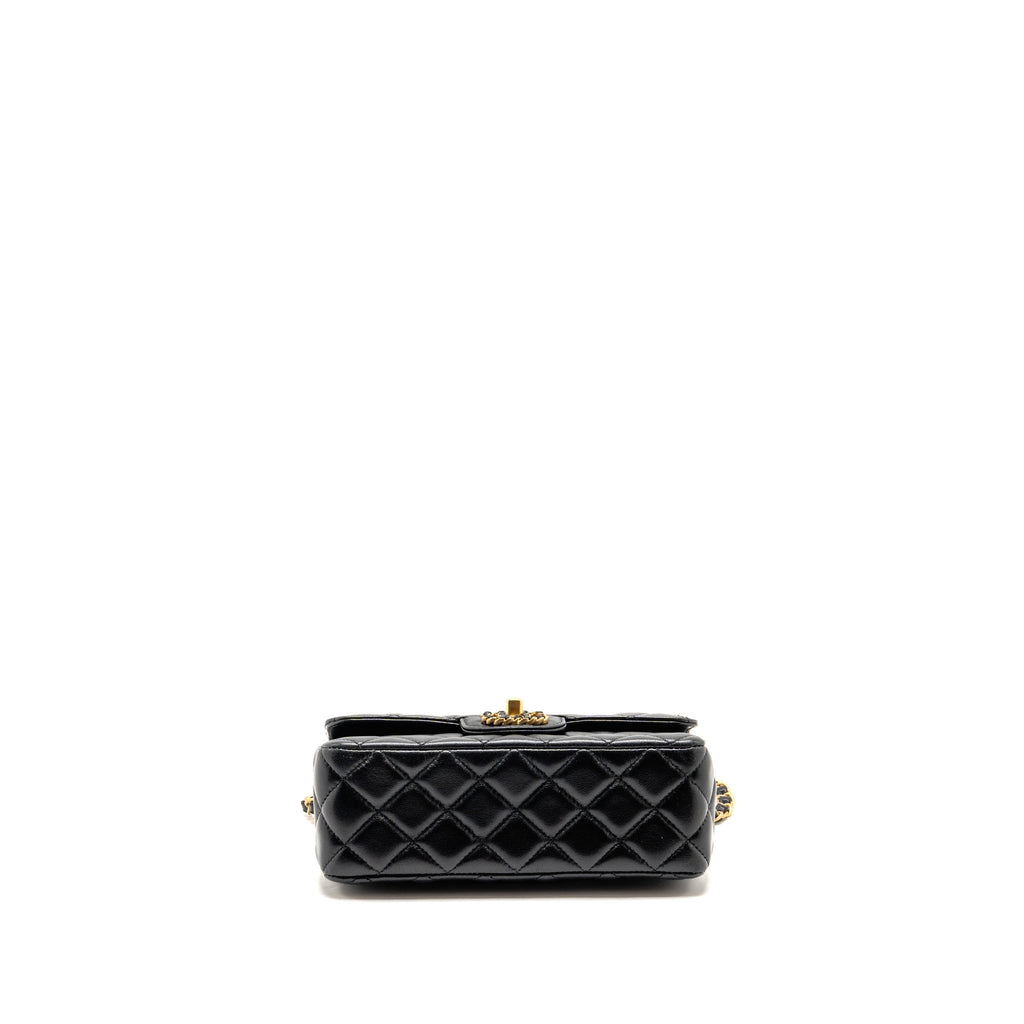 Chanel Letter Detailed Top Handle Flap Bag Lambskin Black GHW (Microchip)