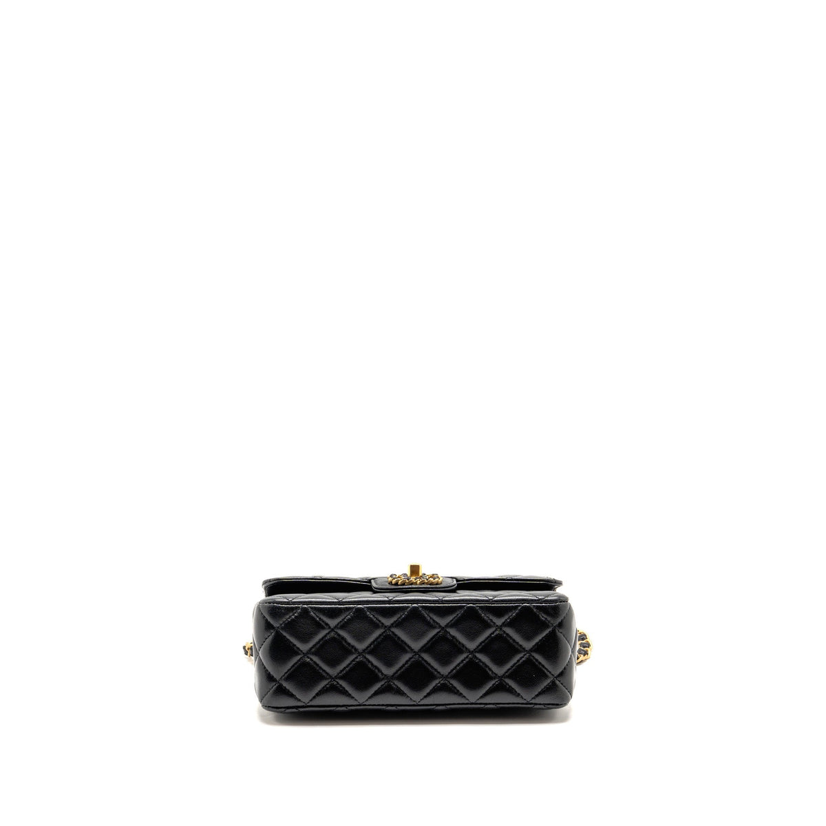 Chanel Letter Detailed Top Handle Flap Bag Lambskin Black GHW (Microchip)