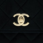 CHANEL VELVET PEARL CRUSH WALLET ON CHAIN BLACK LGHW