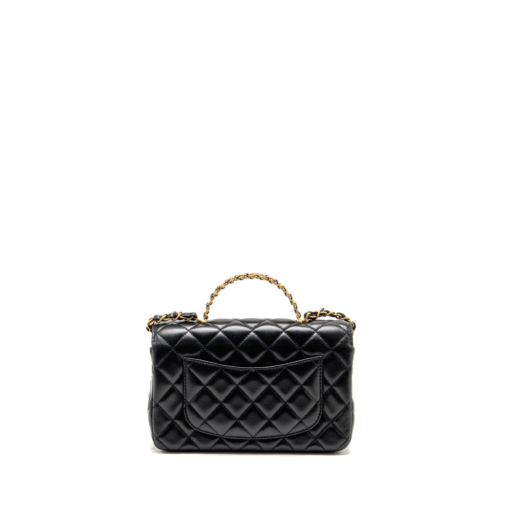 Chanel Letter Detailed Top Handle Flap Bag Lambskin Black GHW (Microchip)