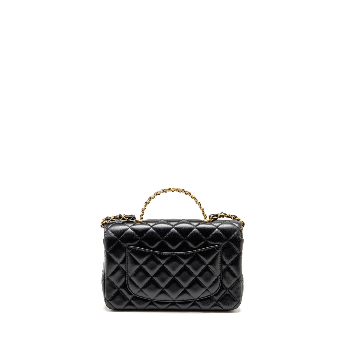 Chanel Letter Detailed Top Handle Flap Bag Lambskin Black GHW (Microchip)