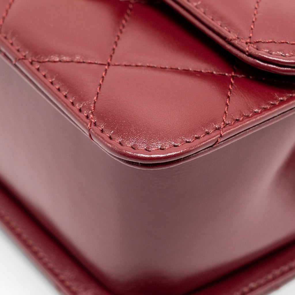 CHANEL GOLD CRUSH MINI FLAP BAG CALFSKIN RED GHW (MICROCHIP)