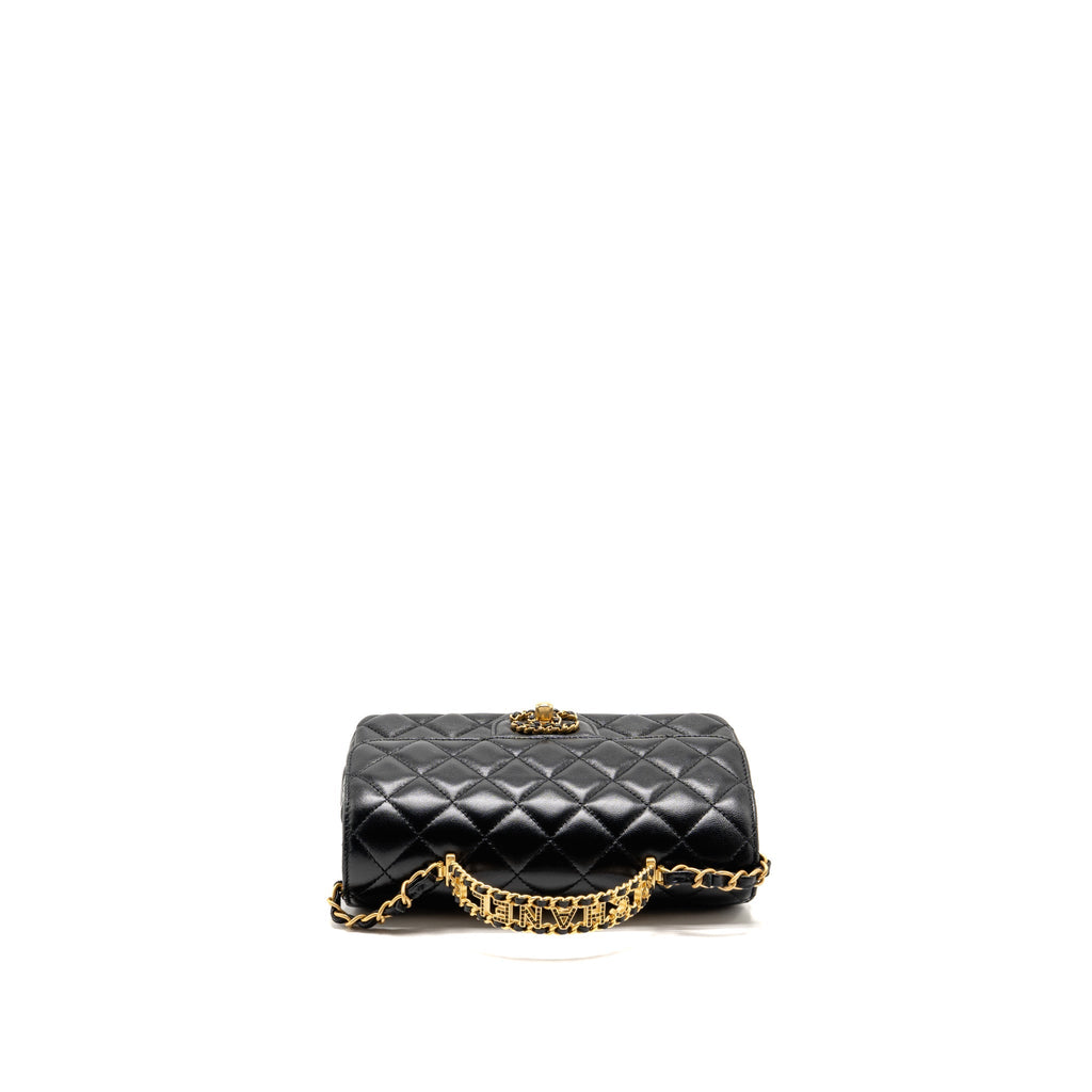 Chanel Letter Detailed Top Handle Flap Bag Lambskin Black GHW (Microchip)