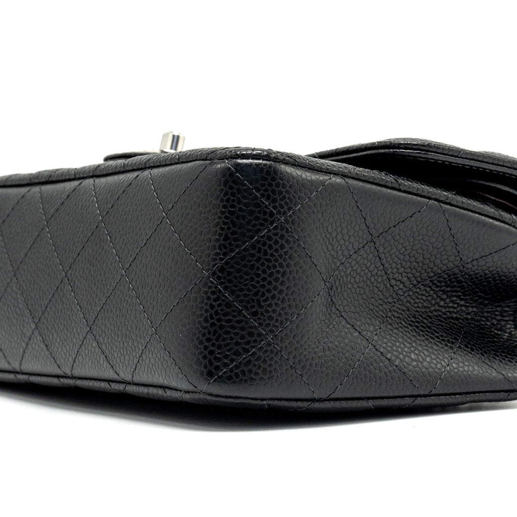 CHANEL SMALL CLASSIC DOUBLE FLAP BAG CAVIAR BLACK SHW (MICROCHIP)