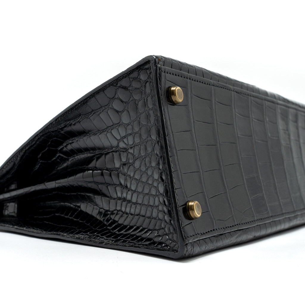 Hermes Kelly 32 Shiny Crocodile Porosus Black GHW Stamp Circle Q