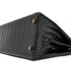 HERMES KELLY 32 SHINY CROCODILE POROSUS BLACK GHW