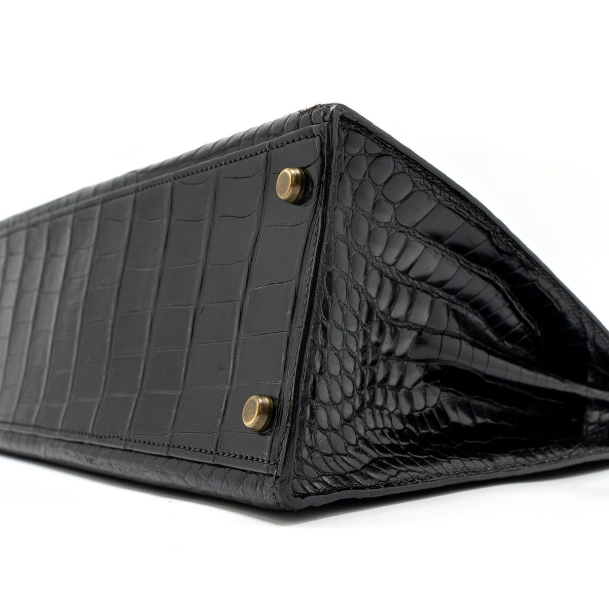 HERMES KELLY 32 SHINY CROCODILE POROSUS BLACK GHW