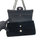 CHANEL VELVET MEDIUM CLASSIC DOUBLE FLAP BAG VELVET BLACK LGHW