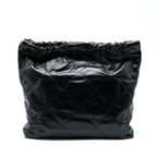CHANEL 22 BAG MEDIUM SHINY CALFSKIN BLACK IN GOLD LETTER GHW (MICROCHIP)