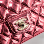 CHANEL 24C MINI FLAP BAG WITH STAR COIN PURSE PATENT/CALFSKIN METALLIC PINK LGHW (MICROCHIP)