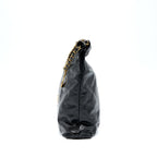 CHANEL 22 BAG MEDIUM SHINY CALFSKIN BLACK IN GOLD LETTER GHW (MICROCHIP)
