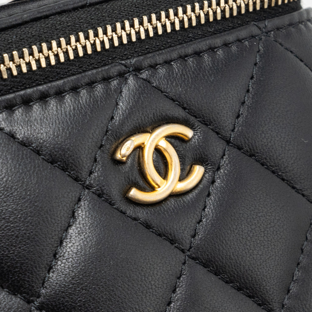 CHANEL PEARL CRUSH MINI VANITY WITH CHAIN LAMBSKIN BLACK GHW