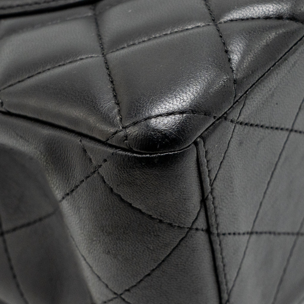 CHANEL MAXI CLASSIC DOUBLE FLAP BAG LAMBSKIN BLACK SHW