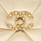 CHANEL SMALL 19 BAG GOLD COLOR WITH GOLD/ SILVER HARDWARE