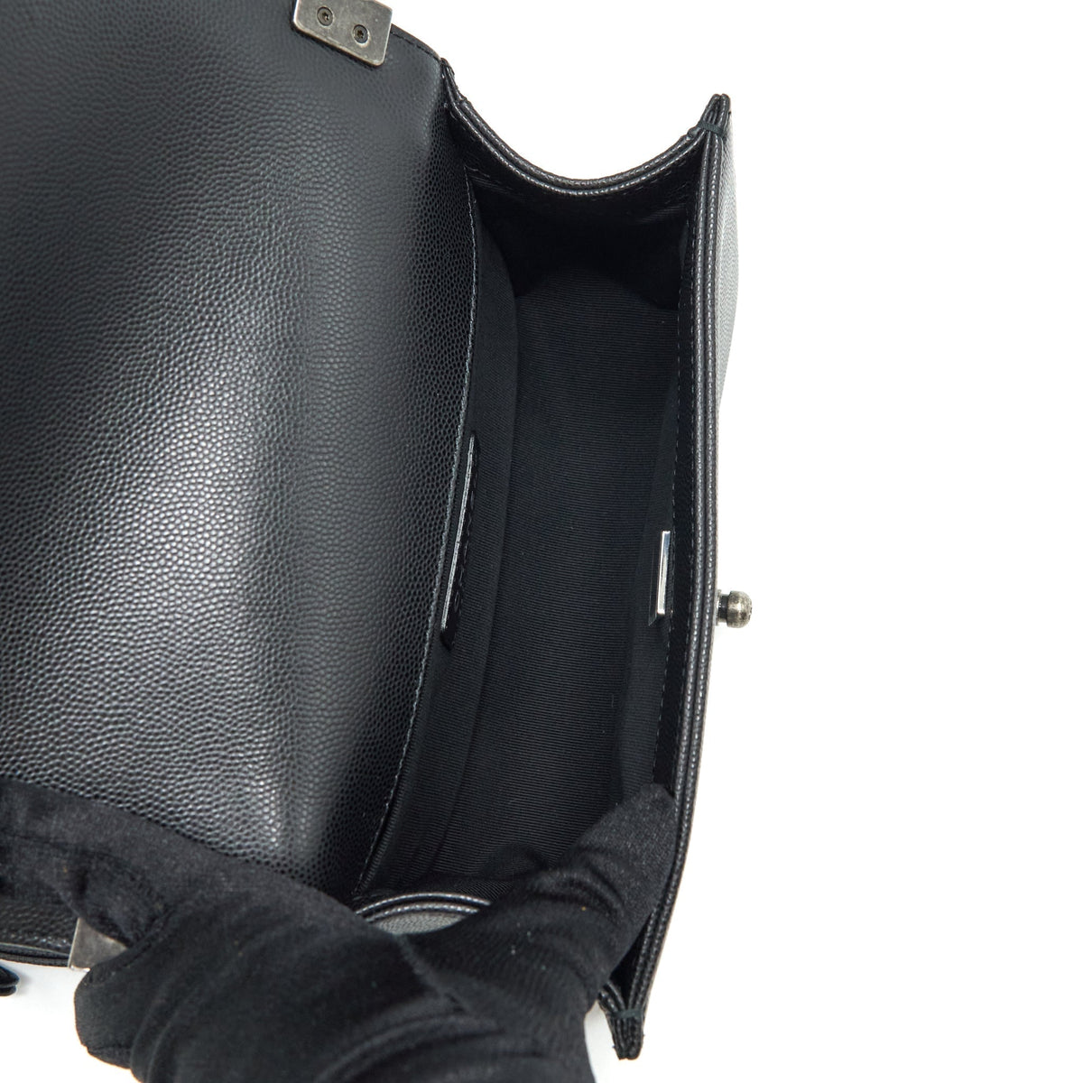 CHANEL SMALL BOY BAG CAVIAR BLACK RUTHENIUM HARDWARE (MICROCHIP)