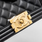 CHANEL SMALL BOY BAG SMOOTH CALFSKIN BLACK GHW(MICROCHIP)