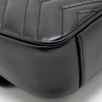 Gucci GG Marmont Small Shoulder Bag Chevron Leather Black GHW