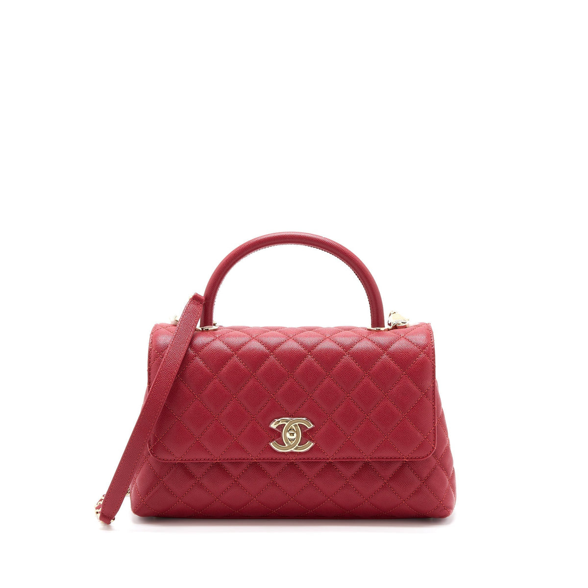 CHANEL MEDIUM COCO HANDLE CAVIAR RED LGHW (MICROCHIP)