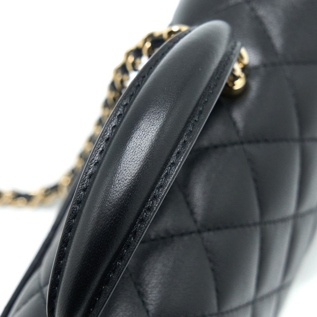 CHANEL TOP HANDLE MINI RECTANGULAR FLAP BAG LAMBSKIN BLACK LGHW (MICROCHIP)